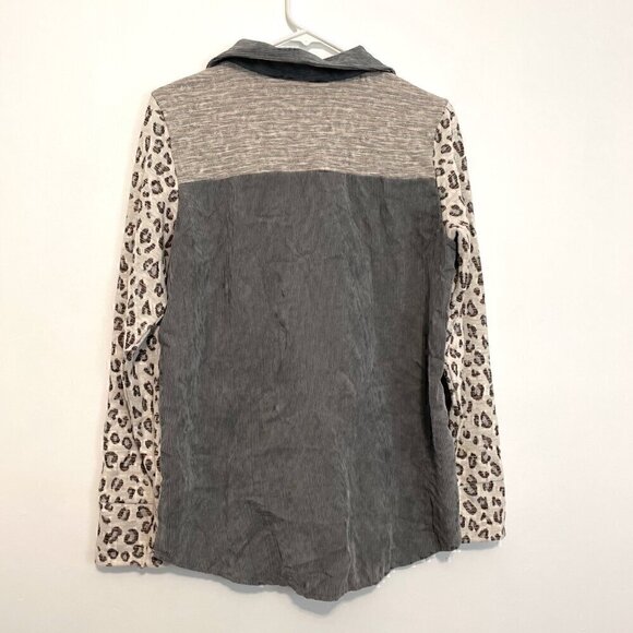 UMGEE Cream Ivory Gray Colorblock Leopard Animal Oversized Shacket Shirt Jacket - Picture 13 of 15